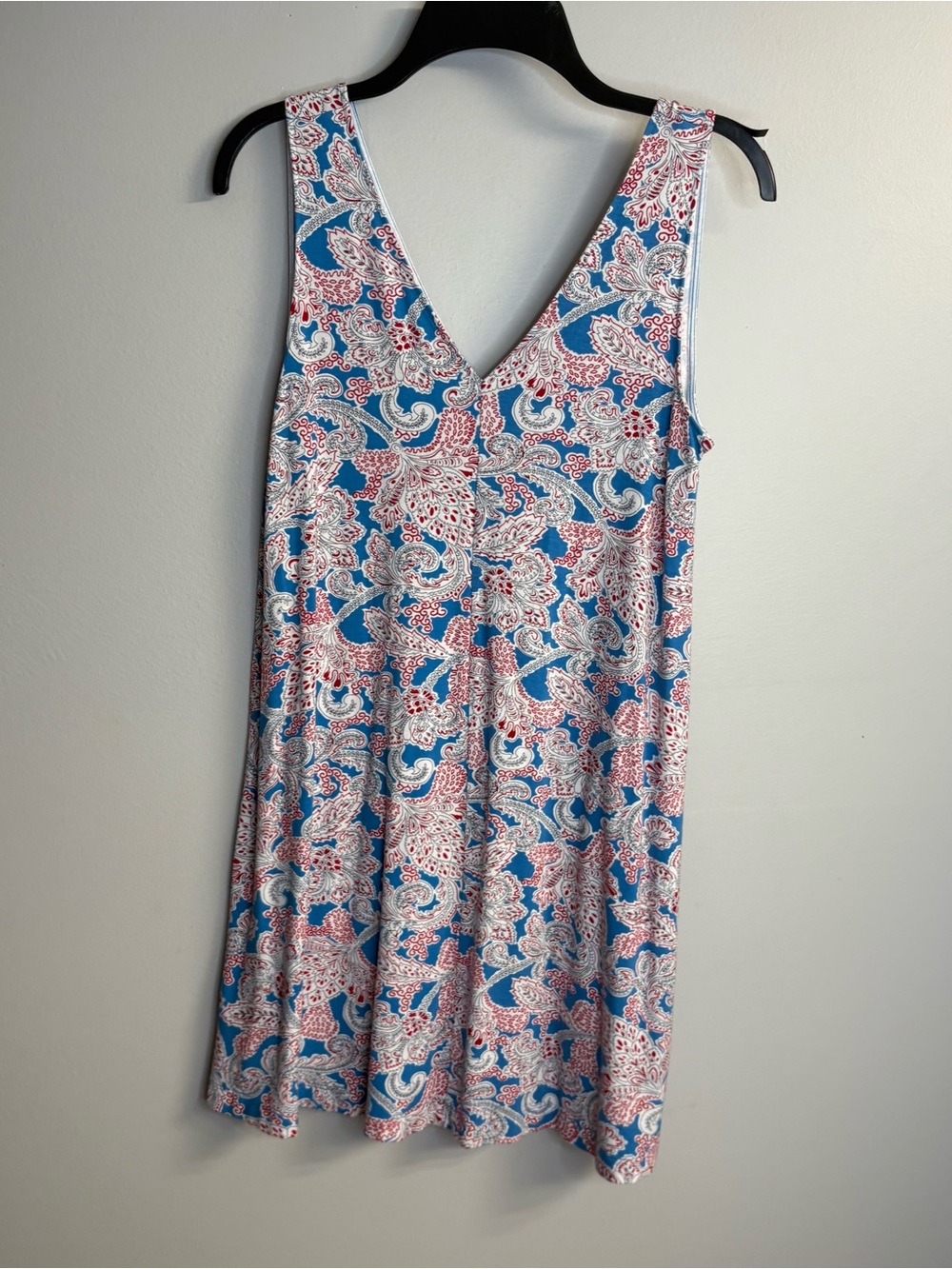 LOFT Sleeveless V-Neck Paisley Mini Dress in Blue, Pink & White